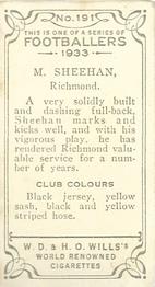 1933 Wills's Victorian Footballers (Small) #191 Maurie Sheahan Back